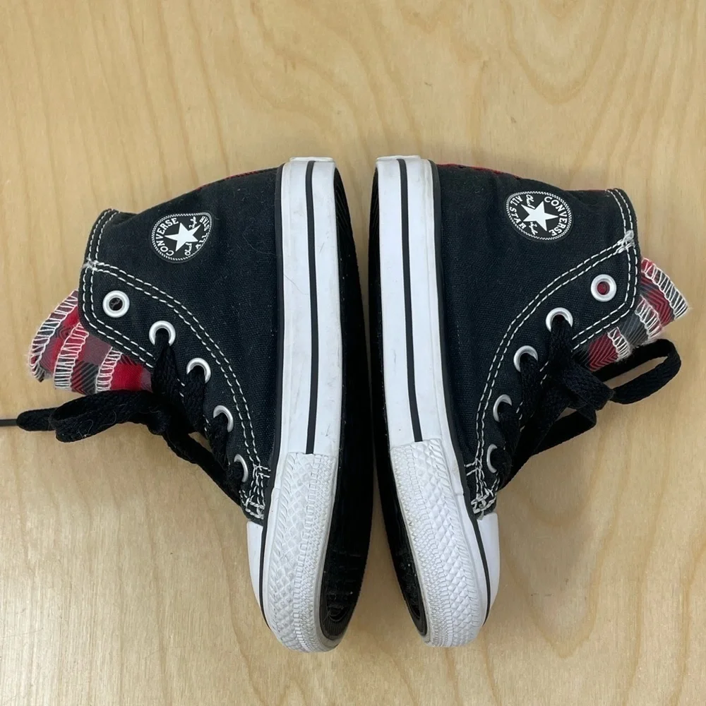 Converse * Ruffled Tongue Black/Buffalo Plaid Chuck Taylor High Top Sneakers